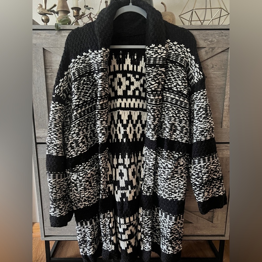 Lucky Brand fair isle sweater coat women's size medium chunky knit M new!